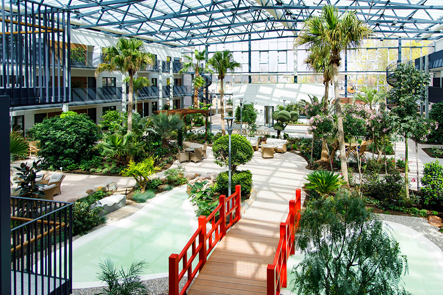 Eden Garden with a bridge and tropical plants